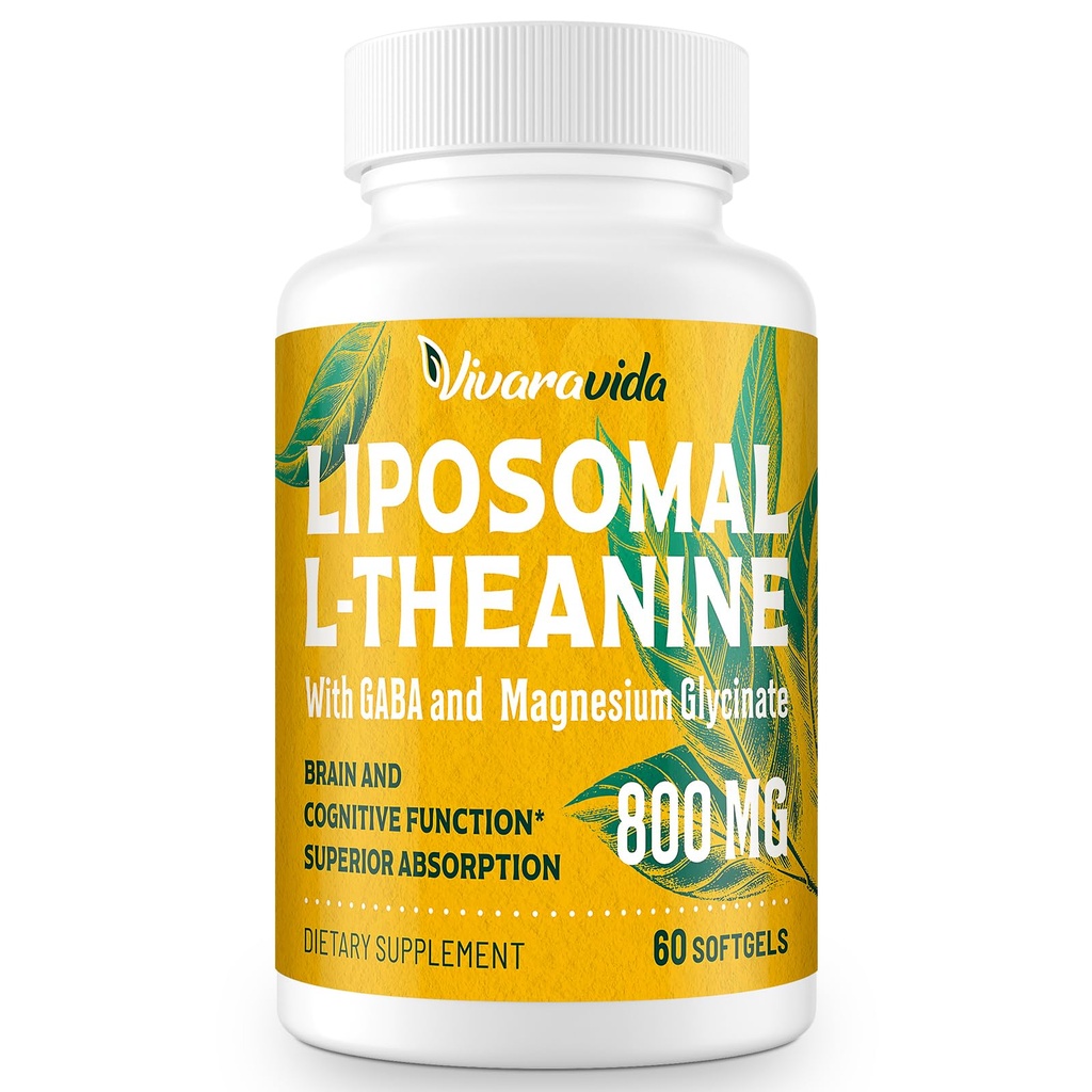 Supplément L-Theanine 800mg avec GABA et Magnésium Glycinate - Composé naturel, sommeil et relaxation (60 Softgels)