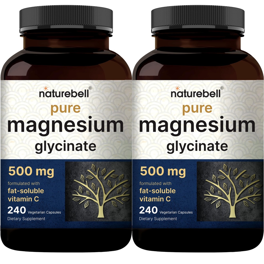 Reines Magnesium Glycinat 500mg mit Fett lösliches Vitamin C, 480 Veggie Kapseln (2 Packung) | Beilage für Muskel, Enzym und Herzunterstützung* – 100% Chelat & Purified – Non-GMO, Filler Free