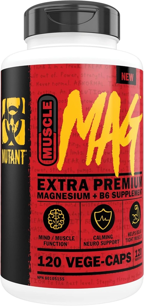 Mutant Muscle Mag | Magnesium + B6 Supplement - Magnesium Aspartat, Maltate und Aquimin Marine Magnesium - 120 Vege-Caps