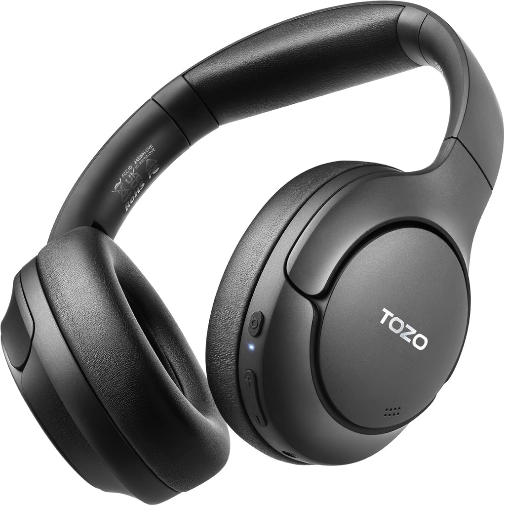 TOZO HT2 Hybrid Active Noise Cancelling Kopfhörer, Wireless Over Ear Bluetooth Headset, 60H Playtime, Hi-Res Audio Custom EQ über App Deep Bass Comfort Fit Ear Cups, für Home Office Travel Black