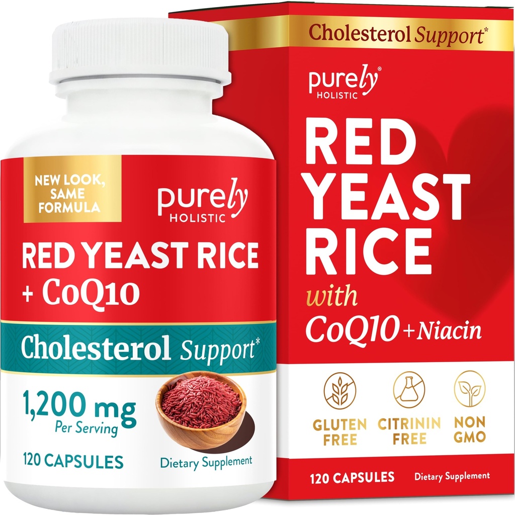 Red Yeast Rice 1200mg mit CoQ10 Supplement & Flush Free Niacin 120 Extra Strength Vegetarische Kapseln – Advanced Healthy Heart Formula - Non-Irradiated, Citrinin Free