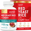 Red Yeast Rice 1200mg mit CoQ10 Supplement & Flush Free Niacin 120 Extra Strength Vegetarische Kapseln – Advanced Healthy Heart Formula - Non-Irradiated, Citrinin Free