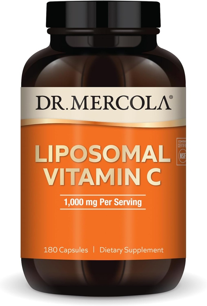 Dr. Mercola Liposomal Vitamin C, 1.000 mg pro Servierung, 90 Portionen (180 Kapseln), Nahrungsergänzungsmittel, Unterstützt Immungesundheit, Non GMO, NSF zertifiziert