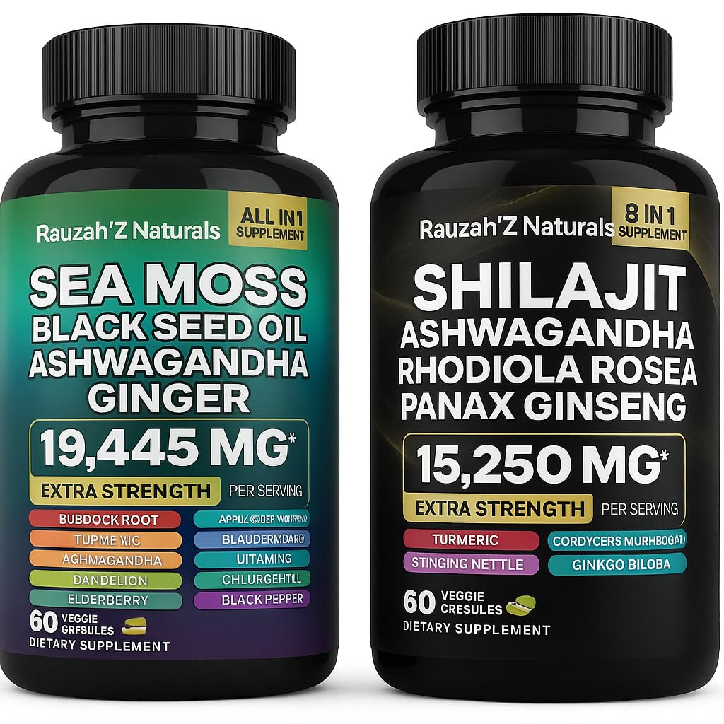 Sea Moss und Shilajit Bundle - Sea Moss, Schwarz Seed Oil, Ashwagandha,Ginger & Shilajit,Rhodiola Rosea, Panax Ginseng