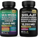 Sea Moss und Shilajit Bundle - Sea Moss, Schwarz Seed Oil, Ashwagandha,Ginger & Shilajit,Rhodiola Rosea, Panax Ginseng