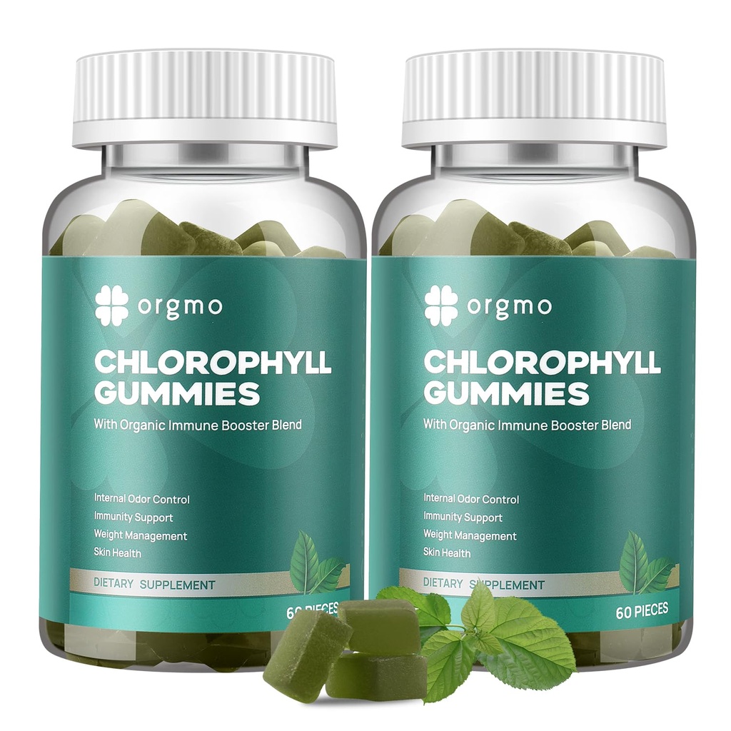 Chlorophyll Gummies for Body Odor Sugar Free, Internal Deodorant Supplement for Women/Men with ACV Chlorella Spirulina Vitamin D, Vegan Immune & Digestion Support Gummies