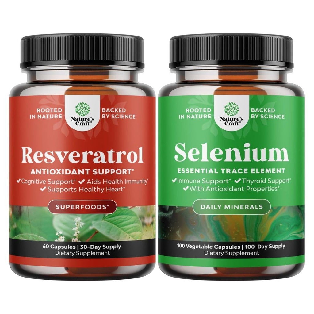 Ensemble d'anti-vieillissement Trans Resveratrol et Pure Sélénium Thyroïde Support Supplément - Natural Joint Support Supplément - Natural Immune Booster pour Adultes