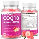 Zuckerfreie CoQ10-Gummien 250mg, Plus Omega-3, Vitamin B3 & Zink, Magnesium - Hohe Absorption Coenzym Q10 Ergänzungen für Herzgesundheit, Zelluläre Energie, & Antioxidans Unterstützung, 60 Zähler