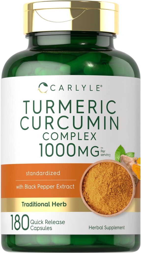 Carlyle Turmeric Curcumin mit schwarzem Pfeffer 1000mg | 180 Kapseln | Turmeric Complex Supplement | Non-GMO, Glutenfrei