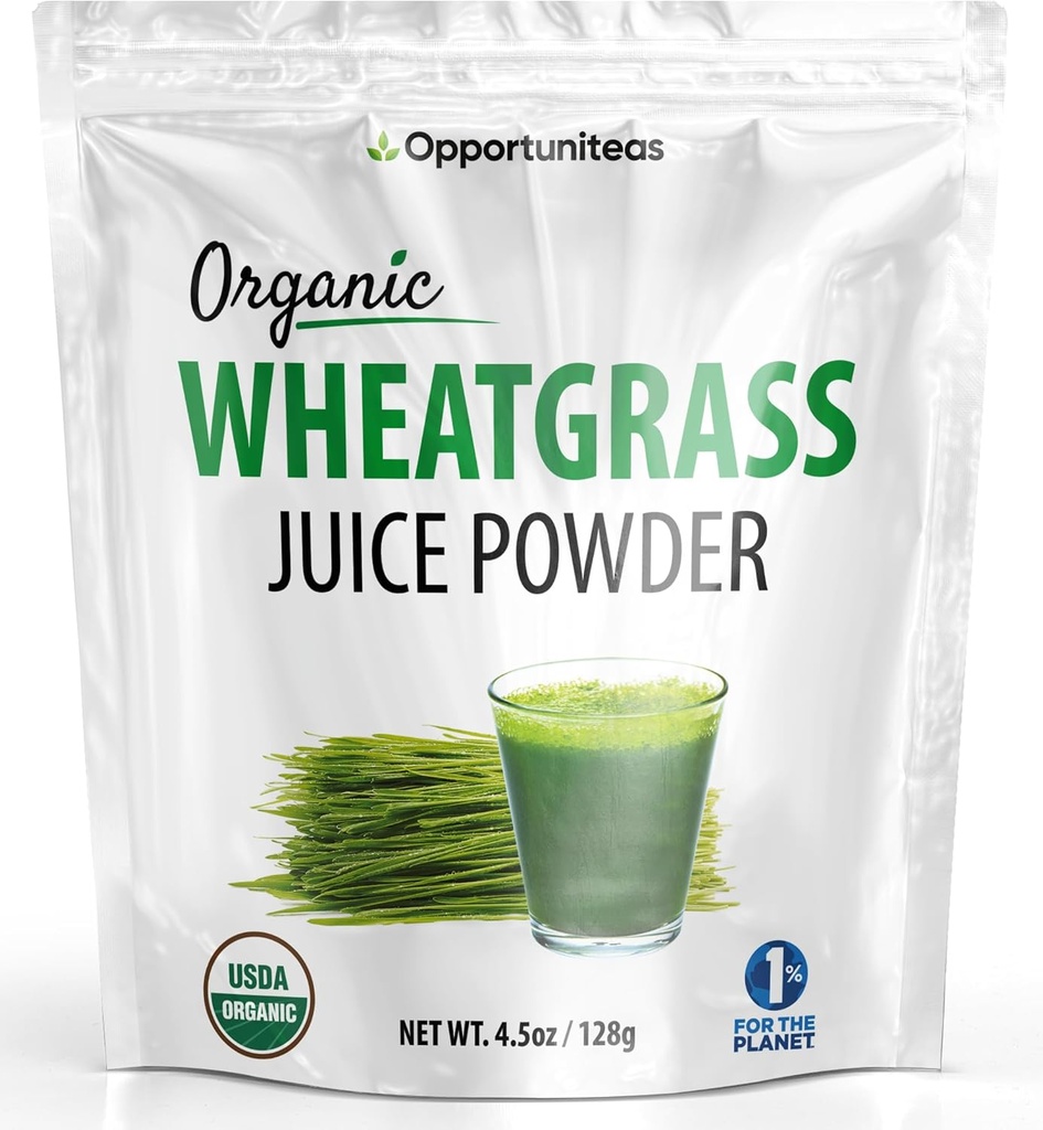 Opportuniteas Poudre de jus de graminée brute biologique - cultivé et séché aux États-Unis - Supplément super-alimentaire vert Premium - végétalien et non-OGM - 4,5 oz