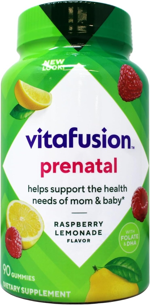 vitafusion PréNatal 90 Compte de la grossesse Vitamines pour les femmes Vitamines gommées, Lémonade framboise Aromatisées
