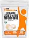 BulkSupplements.com Bio Lions Mane Mushroom Powder - Lions Mane Powder, Mushroom Supplement - Vegan & Glutenfrei, 1g pro Servierung, 500g (1.1 lbs) (Pack von 1)