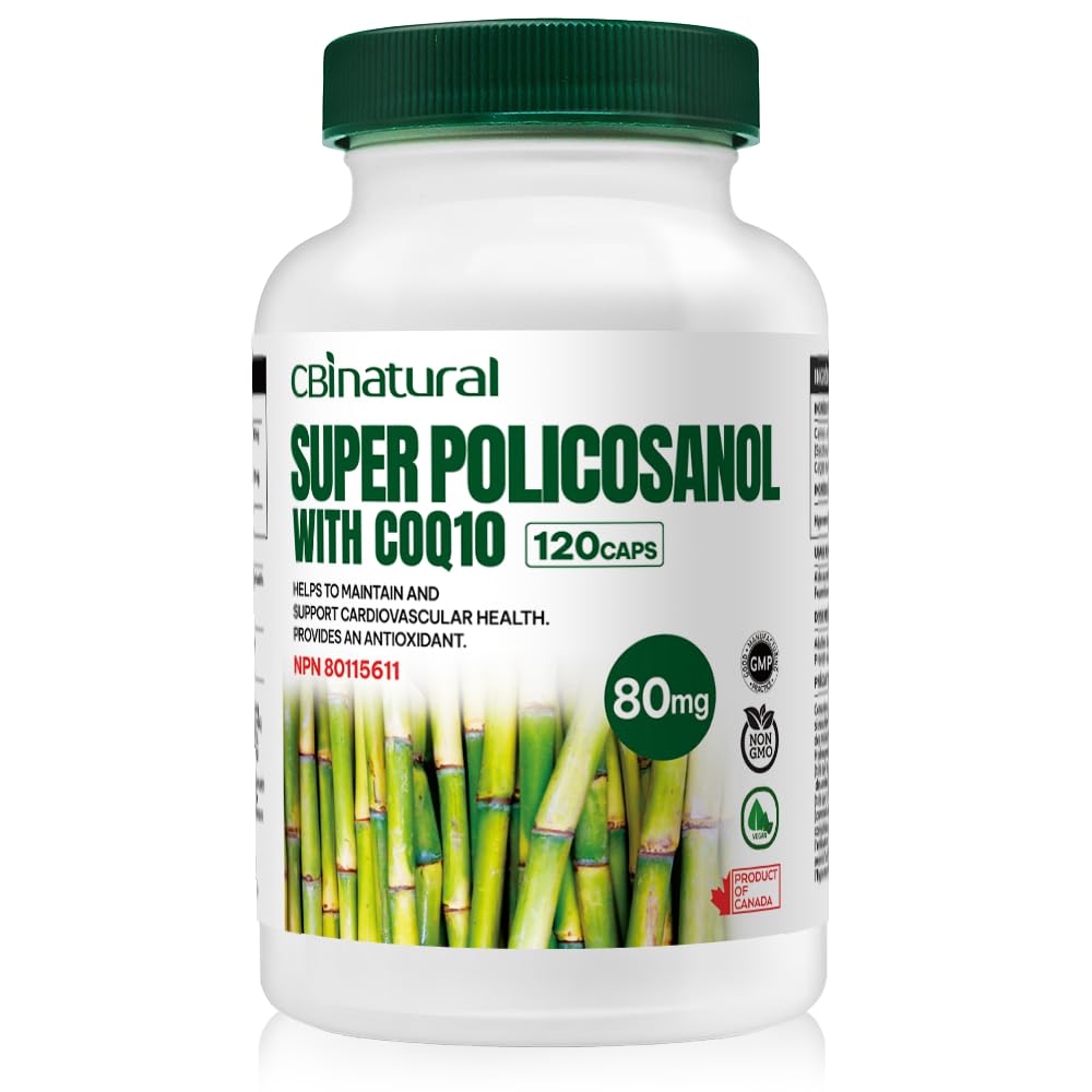 Super Sugarcane Policosanol 80 mg mit CoQ10 30 mg, 120 Gemüsekapseln, Herz- und Cholesterin-Unterstützung, 4-Monat-Versorgung, Non-GMO, Glutenfrei
