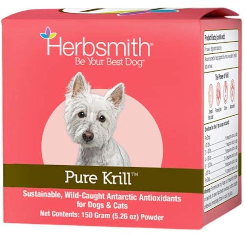 Herbsmith Pure Krill - Wild-Caught Antarctic Krill - Nur 1 Ingredient - Astaxanthin für Hunde - Ready-to-Use Omega 3s – Alternative zu Krill Öl für Hunde - 150g