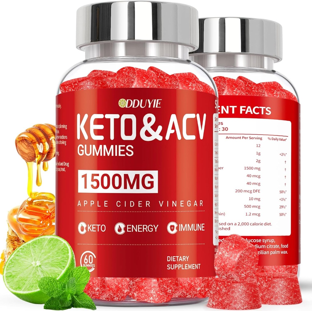 (2 Pack) Apfel Apfelessig-Gummien | Keto ACV-Gummien für Unterstützt Metabolismus & Fettverbrennung mit Vitamin B6 & B12 | ACV-Ergänzung | Zitronenhonig Flavor | 120 Vegan für Frauen und Männer