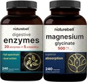 Magnesium Glycinat Kapseln 500mg, 240 Count - 100% Chelat & Purified | Verdauungsenzyme mit Präbiotika, 240 Veggie Kapseln - 20 Enzyme & 5 Prebiotic Pancreatic Complex