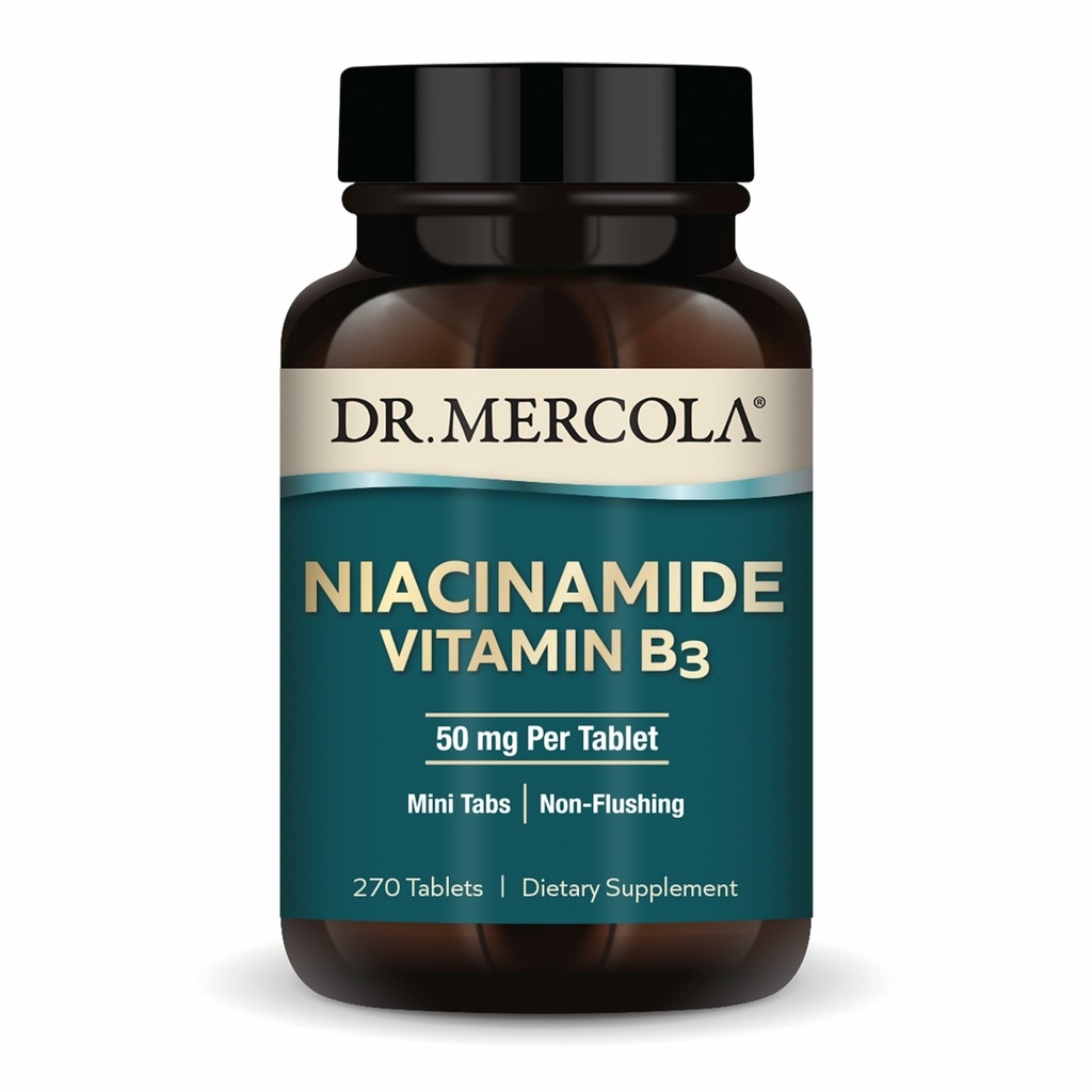 Dr Mercola Niacinamide Vitamine B3-50 mg par comprimé - Soutient la santé métabolique - Non-frappage - Mini-onglets - Non-OGM, sans gluten et sans soja - 270 portions (270 comprimés)