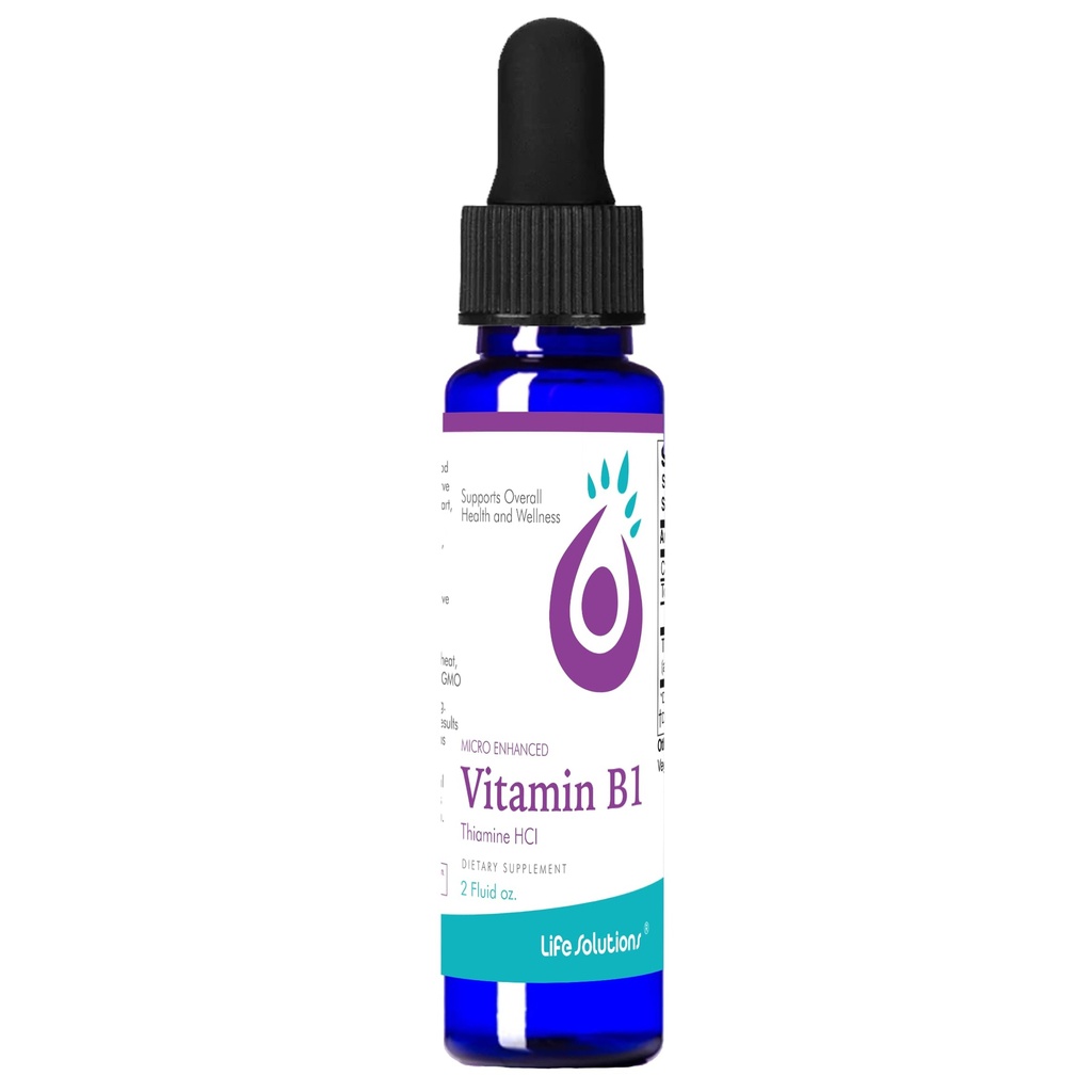 Solutions de vie Vitamine B1 Dropper 2 oz - Supplément de Thiamine B1 - Vitamines essentielles B1 pour stimuler l'énergie et le système nerveux - Formule liquide pour l'absorption facile
