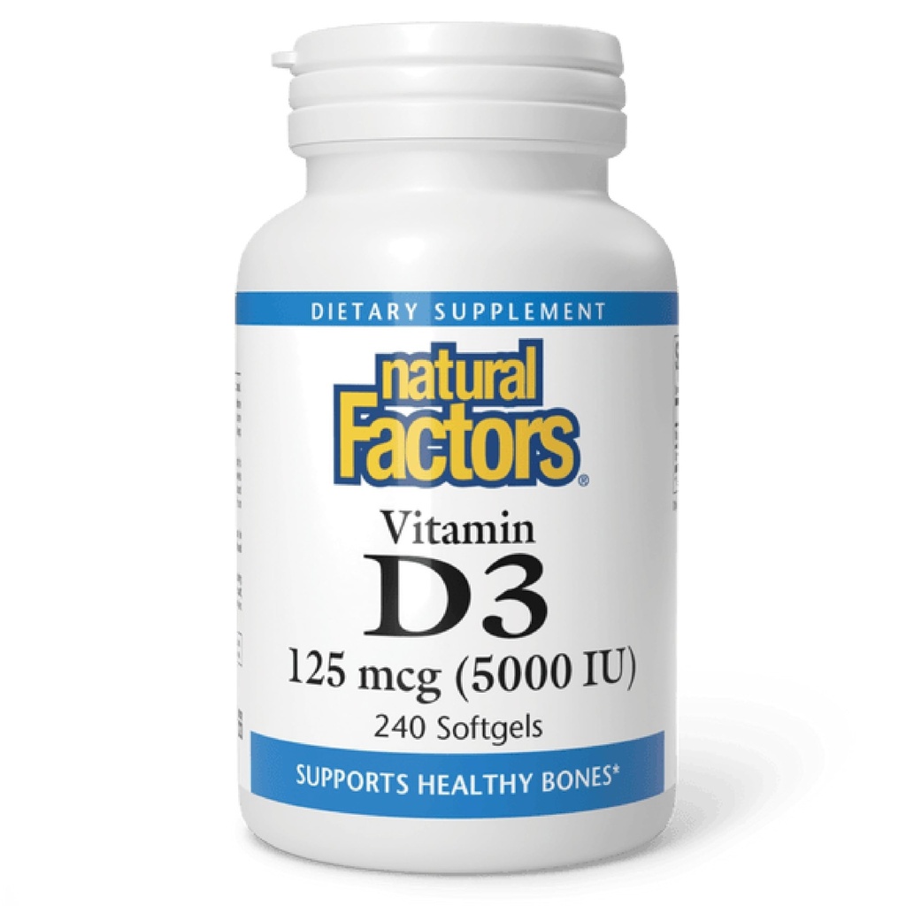 Natürliche Faktoren, Vitamin D3, 5.000 IU, unterstützt Gelenk, Knochen & Immune Gesundheit, 240 Zähler (Pack von 1)