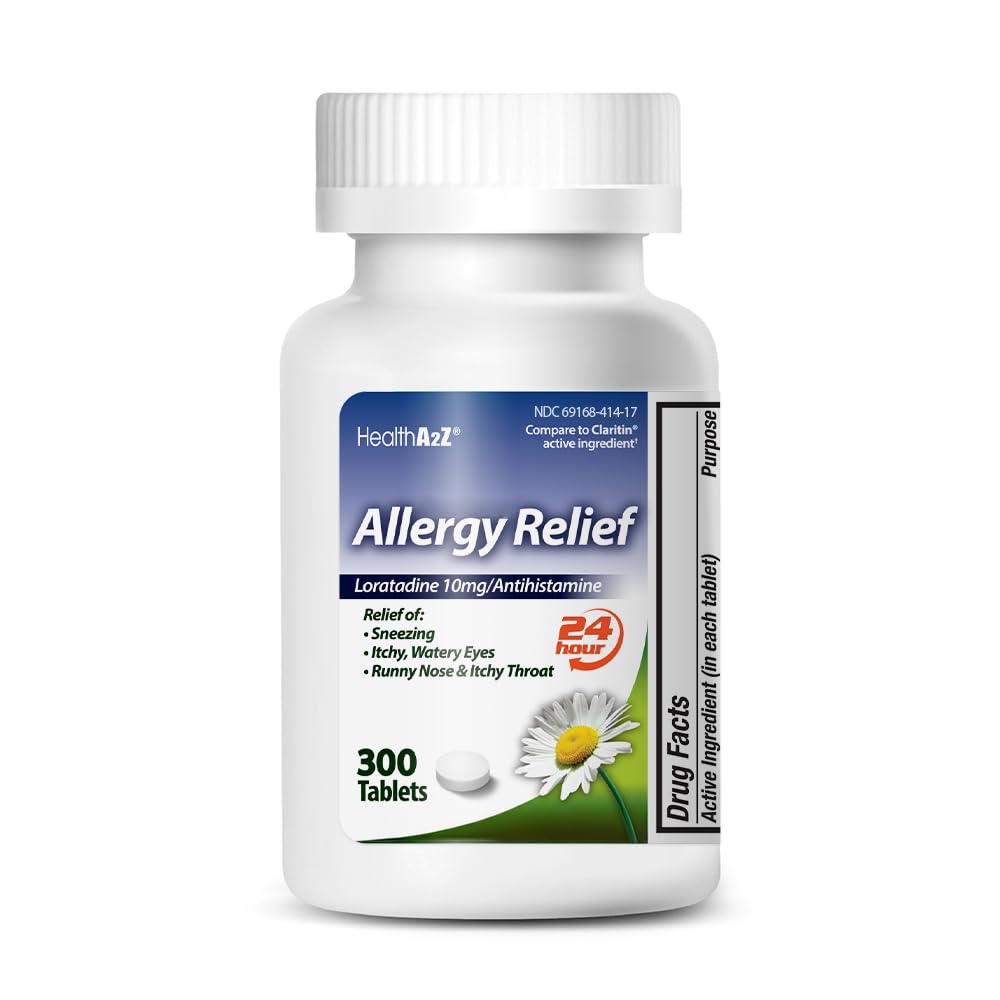 HealthA2Z® Allergy Relief - Loratadine 10mg - Antihistaminique Relief from Itchy Throat, Éternuement, Runny Noses - 24 heures Médecine de l'allergie (300 comprimés)