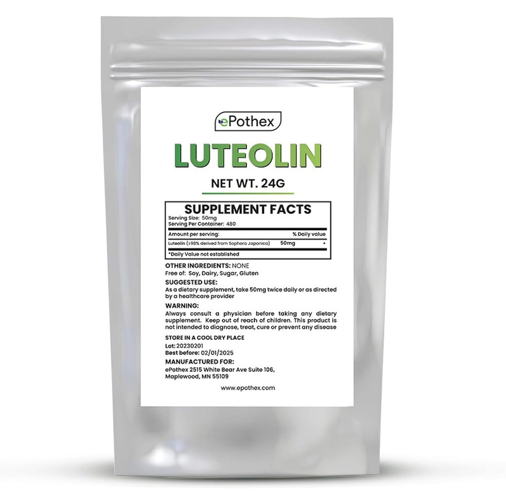 ePothex Pure Luteolin Powder 24 Grams, soutien du cerveau et du système nerveux, favorise la fonctionnalité immunitaire, absorption maximale