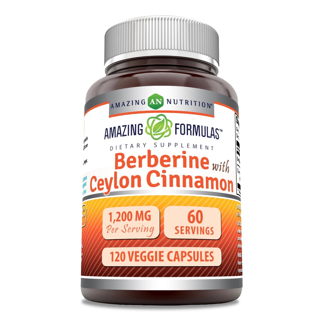 Erstaunliche Formeln Berberine mit Pure Ceylon Cinnamon 1200 Mg pro Servieren | Premium Complex Supplement | Veggie Capsules | Non-GMO | Gluten Free | Made in USA (1 Pack | 120 Count)
