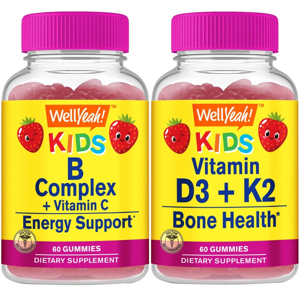 Ja. Ja B Complex Kids + Vitamin D3+K2 Kids, Gummis Bundle - Große Verkostung, Vitamin-Ergänzung, Glutenfrei, GVOfrei, Kaugummi