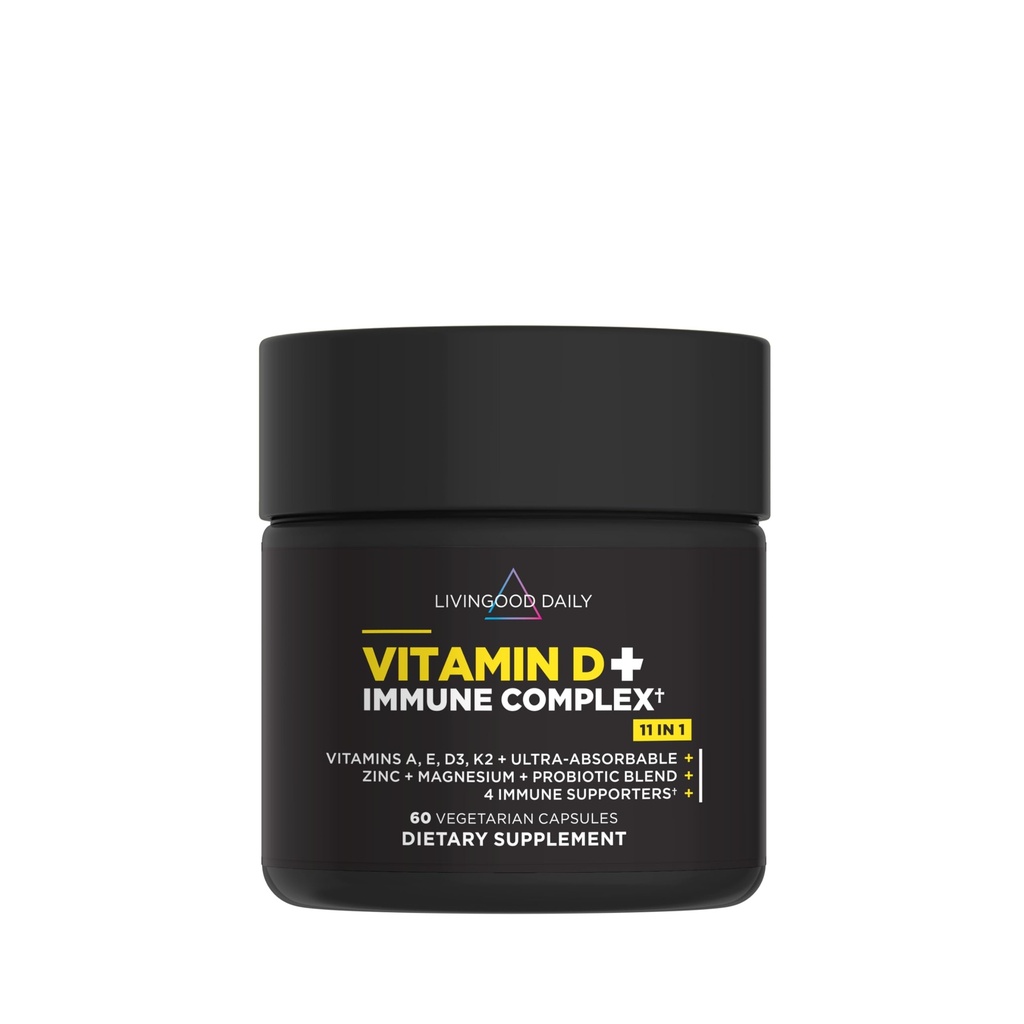 Livingood Daily Vitamin D + Immun Complex, Hergestellt mit Vitamin D3 K2, Zink, Magnesium, Vitamine E & A und Probiotika, Immununterstützungsergänzung, Advanced Absorption, Glutenfrei, Non GMO, 60 Kapseln