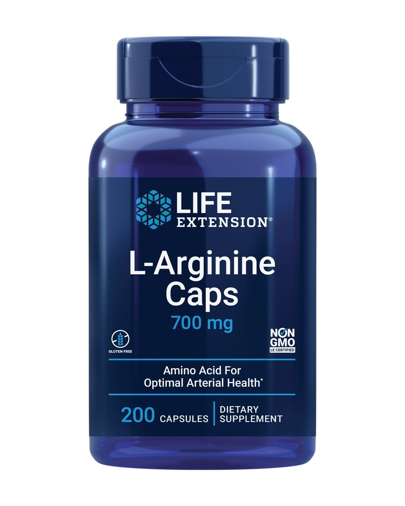 Lebensverlängerung L-Arginin-Kapseln, 700 mg, Vitamin C & Aminosäure für optimale arterielle Gesundheit, unterstützt Herz- und Immungesundheit, Gesundes Gewebe & Knochen, Glutenfrei, Non-GMO, 200 Kapseln