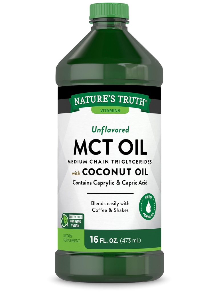 Nature's Truth MCT Öl | 16 fl. oz | Keto, Unflavored Formel | mit Kokosnussöl | Vegan, Non-GMO und Gluten Kostenlose Ergänzung