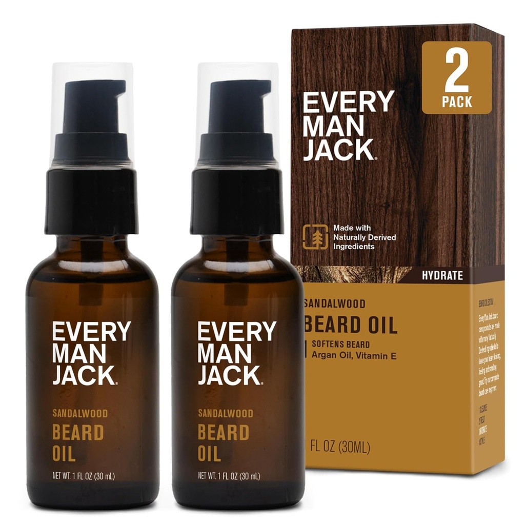 Jeder Mann Jack Sandalwood Bartöl - Moisturize & Erweichen Sie Ihren Bart - Relieve Itch und Flakes - Made w/Naturally abgeleitet Zutaten wie Vitamin E, Argan Öl und Borage Öl - 1 Unze - 2 Pack
