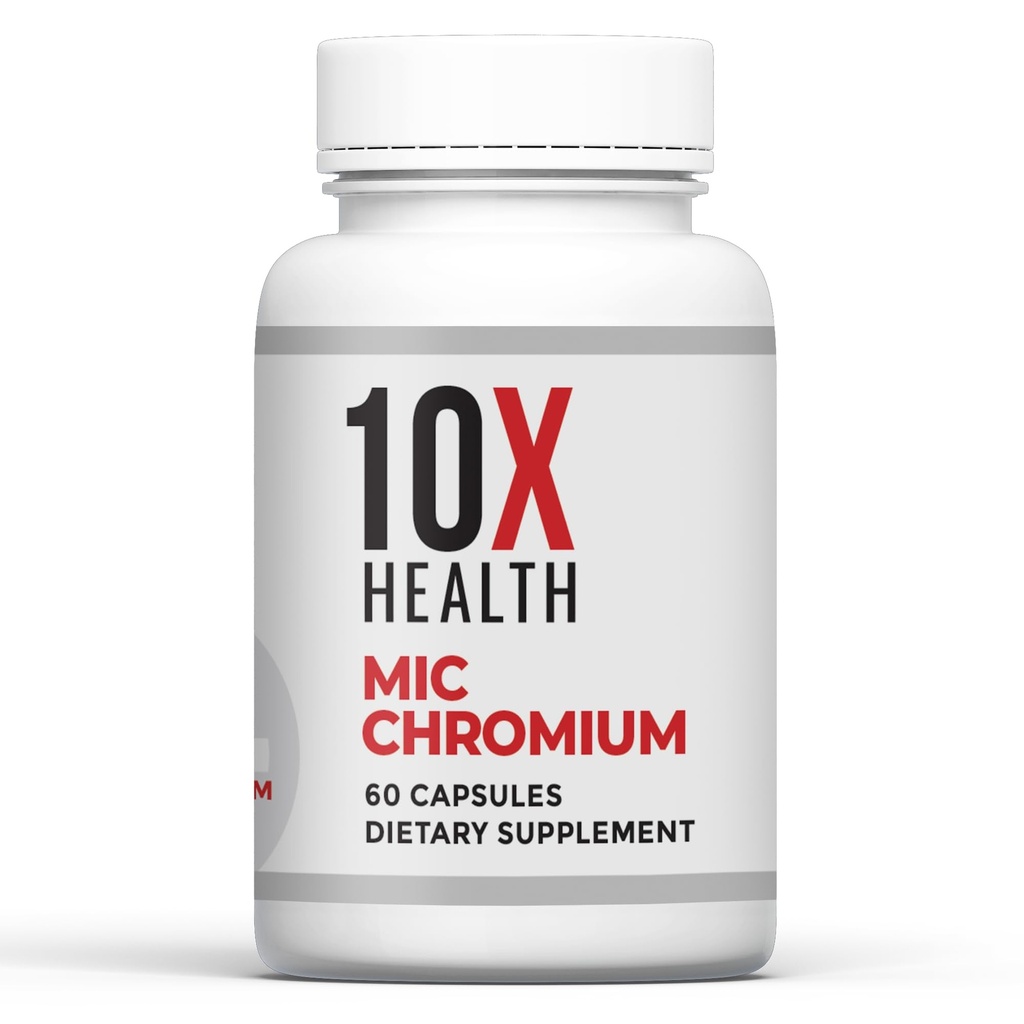 10X Health MIC Chromium Supplements - 60 Kapseln - Enthält Choline Inositol & L Methionin - Mineralische Ergänzungen für tägliche Ernährungsunterstützung - Chrom, L-Methionin, Choline-Ergänzungen