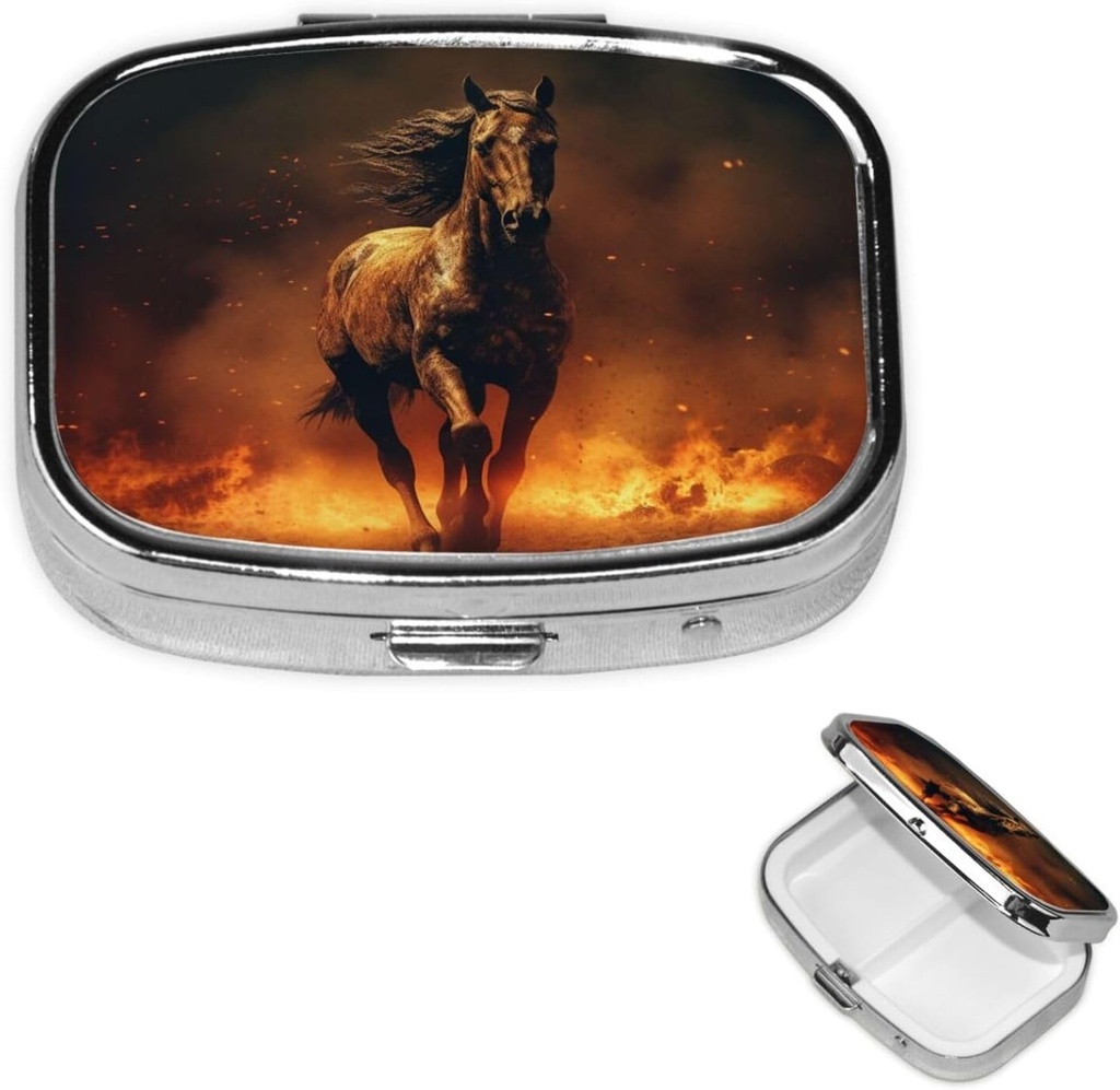 Pille Box Flame Horse Square Pille Fall für Geldbeutel &amp; Tasche 2 Kompartiment Medizin Pille Organizer Portable Reise Pillbox Medizin Vitamin Cod Liver Öl Aufbewahrungsbox