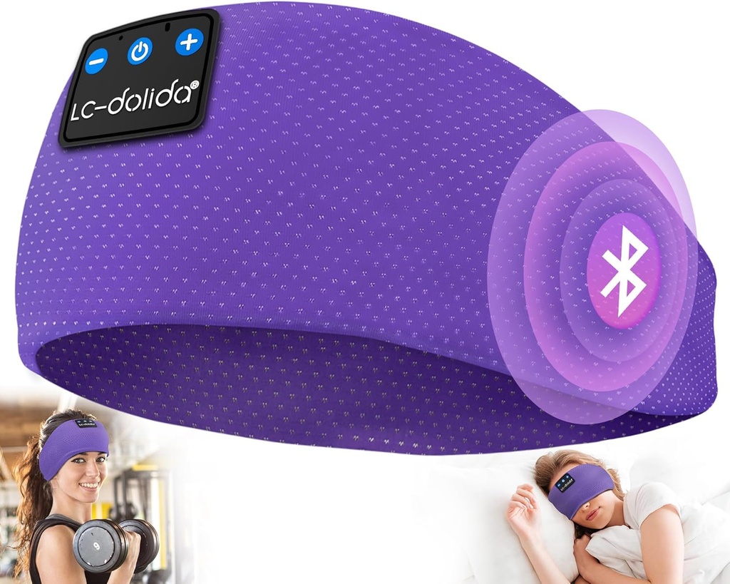 LC-dolida Schlaf Kopfhörer Bluetooth 5.4, Kopfhörer Kopfhörer Kopfhörer Ohrhörer Wireless, Schlafmaske für Schlafen, Sport, Geschenke, Workout, Jogging, Yoga, Schlaflosigkeit, Air Travel, Meditation