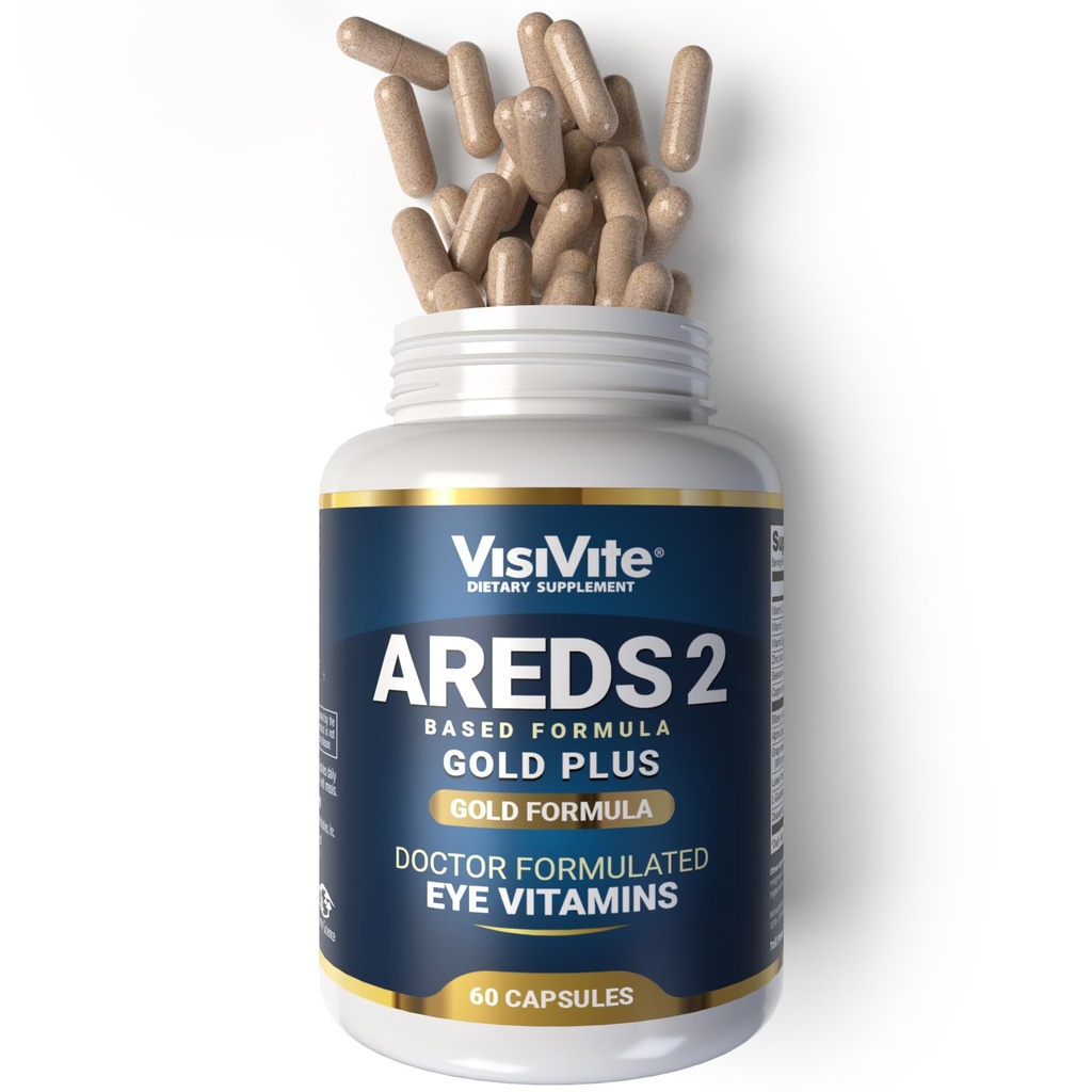 Arzt Formuliert AREDS 2 Plus Augen Vitamine mit Zeaxanthin Plus Lutein - Bilberry und Grape Seed Extract - Premium Augengesundheit Formel - 60 Augenergänzung Kapseln von VisiVite Gold Plus