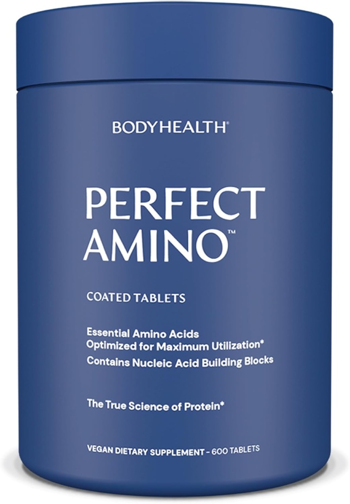 BodyHealth PerfectAmino (600 ct) Einfach zu schlucken Tablets, Essential Amino Acids Supplement mit BCAAs, Vegan Protein für Pre/Post Workout & Muskel Erholung mit Lysin, Tryptophan, Leucine, Methionin