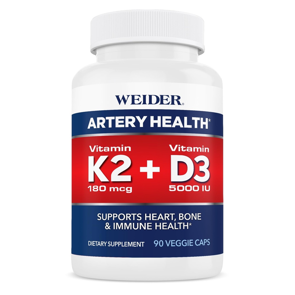 Weider Artery Health Supplement, Vitamin K2 (180mcg) & Vitamin D3 (5000iu), 90 Veggie Kapseln