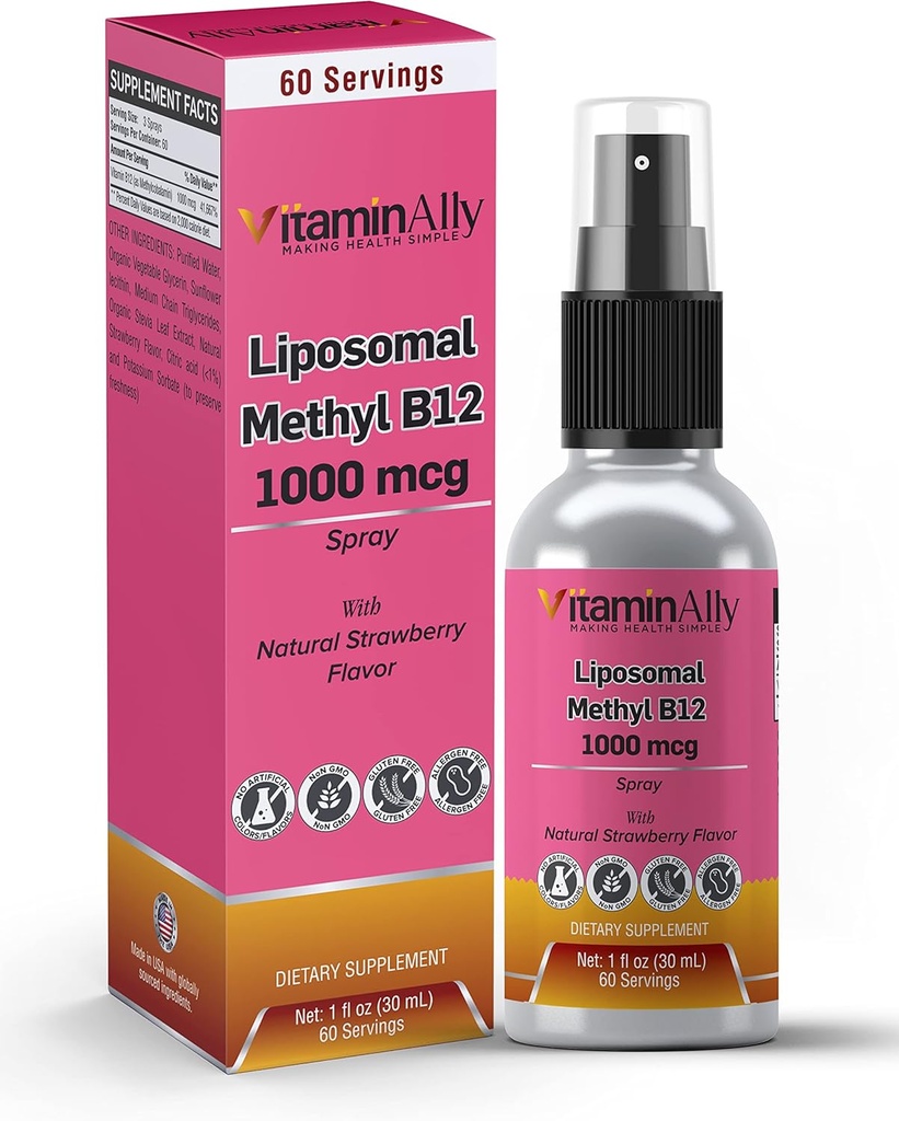 Liposomale Vitamin B12 Spray | 60 Servierungen | 2 Monate Versorgung |1 fl oz | Non-GMO | Keine zusätzlichen Zucker | Glutenfrei | Reisen Freundlich | Unterstützt Energie, Nerve Gesundheit und Gehirn Funktion