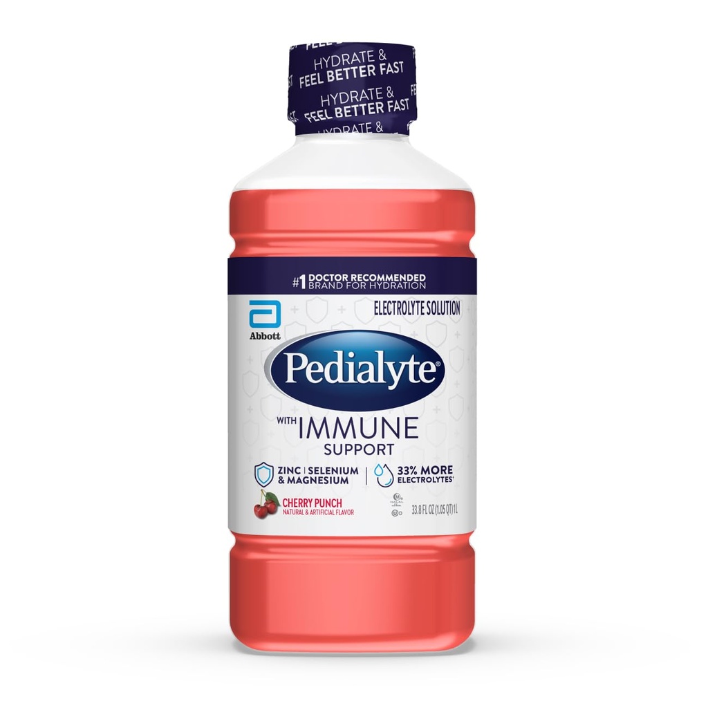 Pedialyte mit Immununterstützung Elektrolytlösung, Hydration Drink mit Zink, Selen und Magnesium, Kirsche Punch, 1 Liter