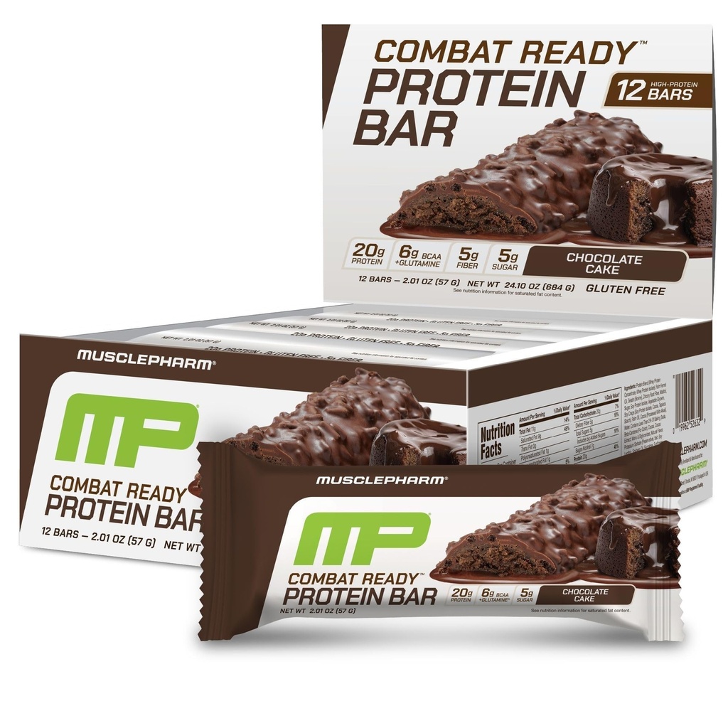 MusclePharm Combat Sport Bar, Schokolade Cake Flavor High Protein Bars, Combat Cravings, Fuel Performance & Meet Energy Demands, 20g Protein von Whey Protein, 5g Fiber, Gluten Free, 12 Bars