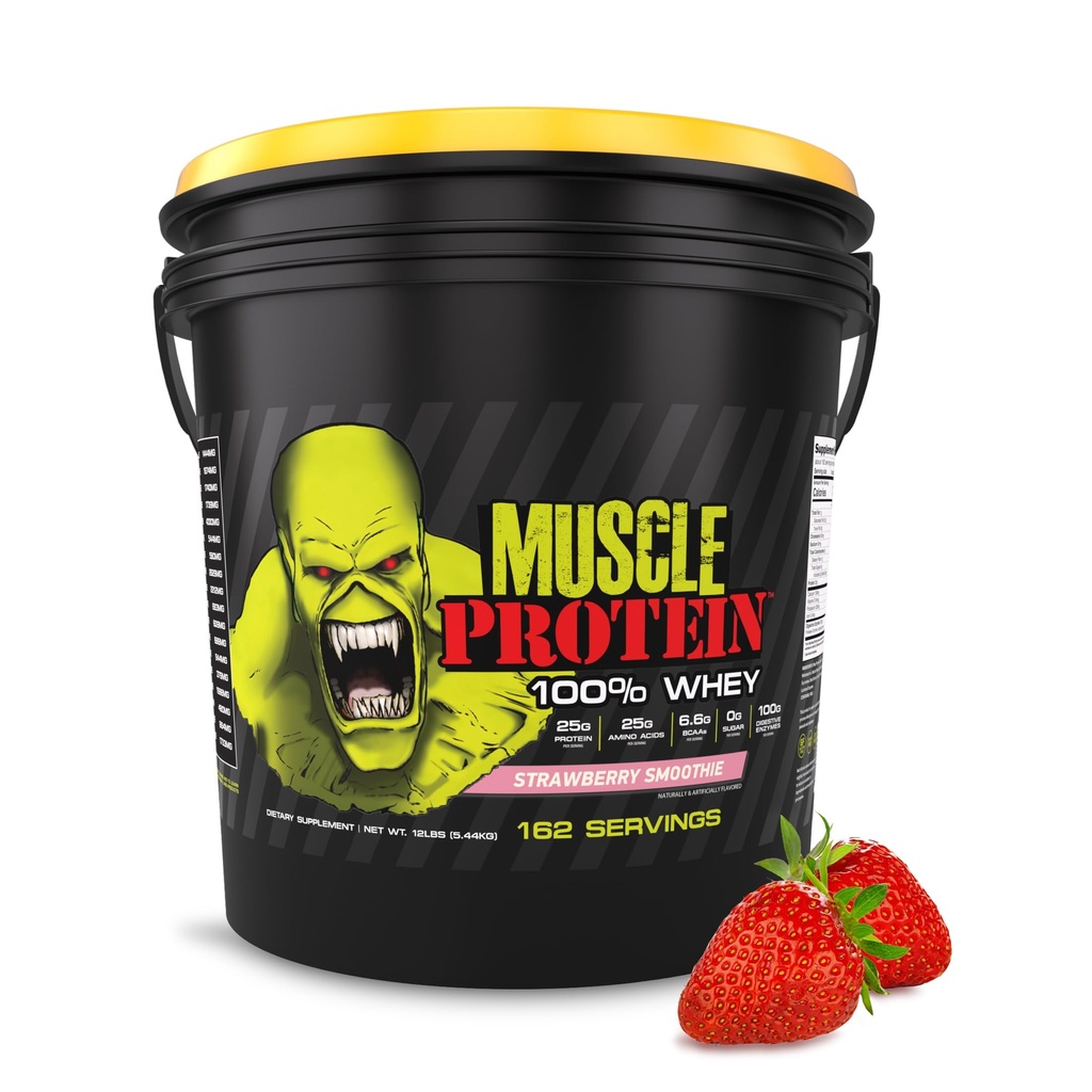 COLOSSAL LABS Muskelprotein Whey Powder [12 lbs/Pack 1]– Kaltgefiltert, 25g reines Protein, 6.6g BCAAs (Packaging May Vary) (12LB, Erdbeere)