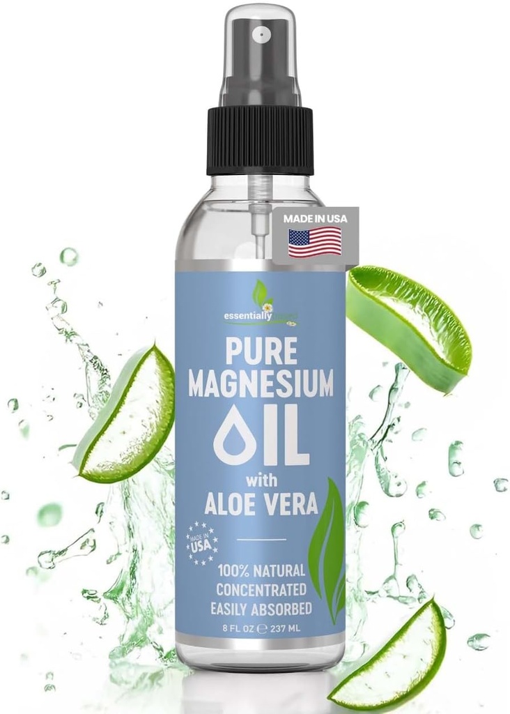 Reines Magnesium Ölspray mit Aloe Vera 8oz - Themaales Magnesiumspray - Weniger juckend - 100% Bio-Öl - Made in USA