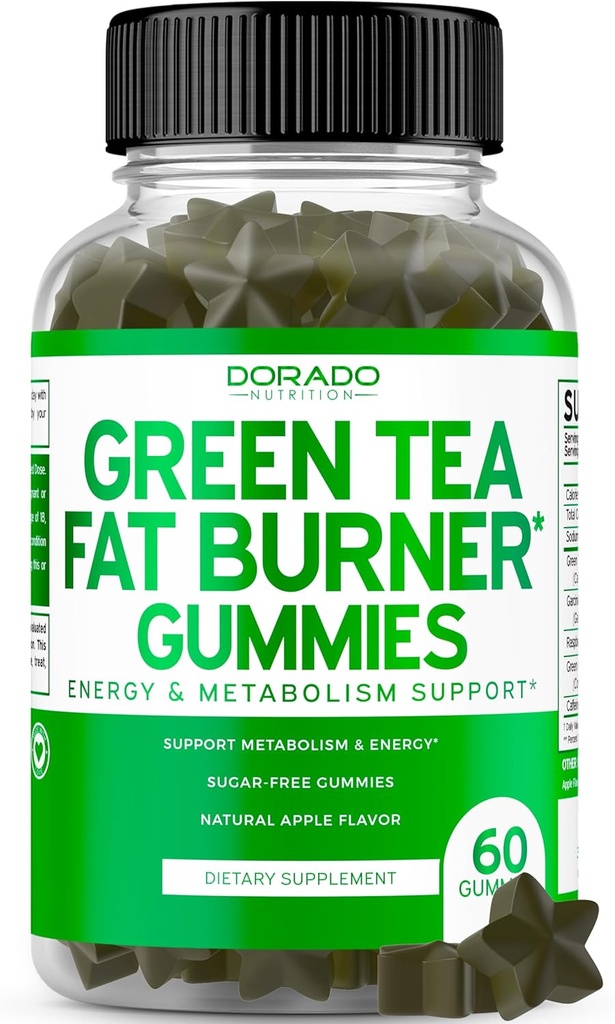 Green Tea Fat Burner Weight Loss Gummies (60 Count) Fat Burner Women - Appetite Suppressant Weight Loss Supplement für Männer und Frauen mit Apple Flavored - Third Party Tested - USA Made