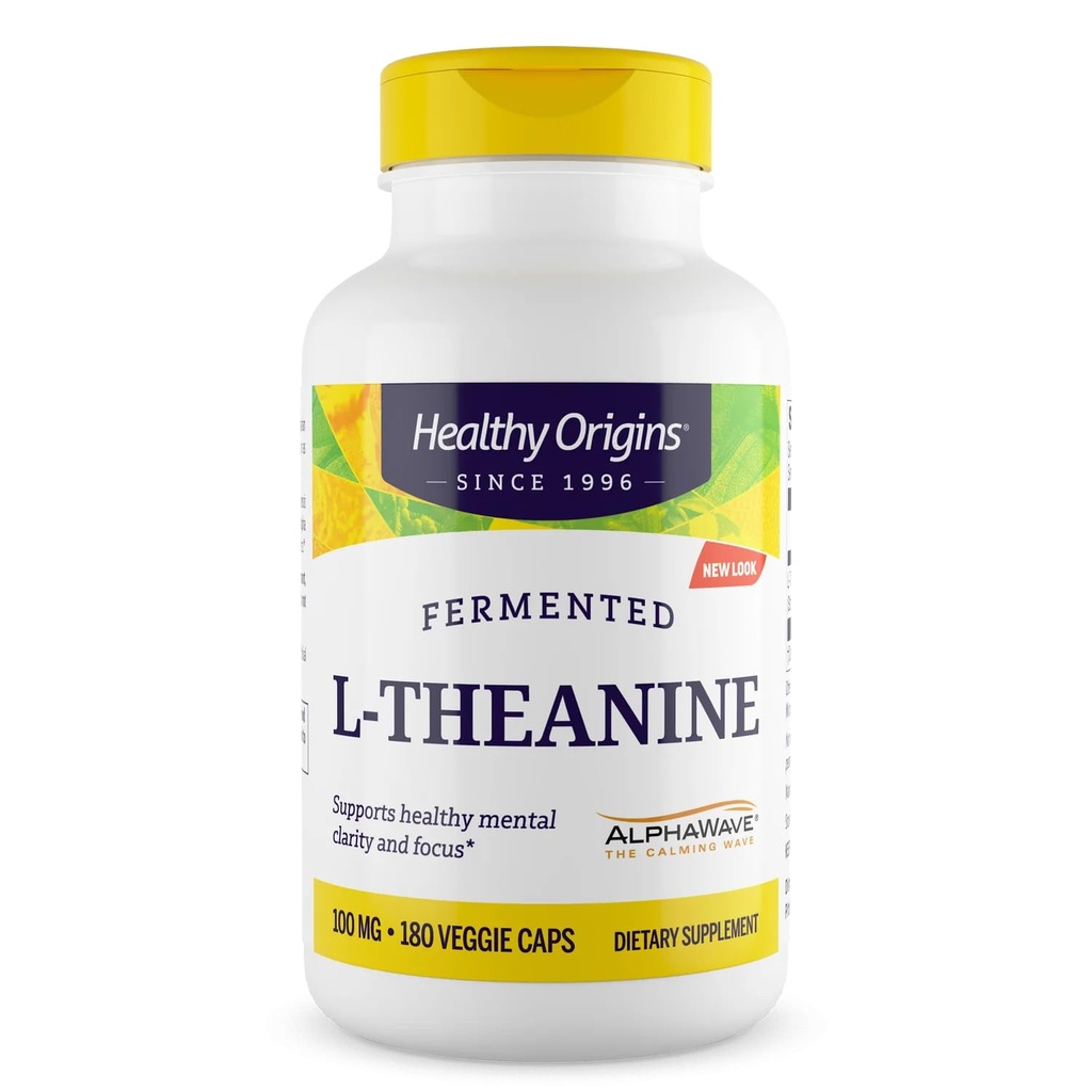 Gesunde Herkunft L-Theanin 100 mg (AlphaWave, unterstützt Entspannung ohne Schläfrigkeit, Gehirnunterstützung, Non-GMO, Glutenfrei), 180 Veggie Caps