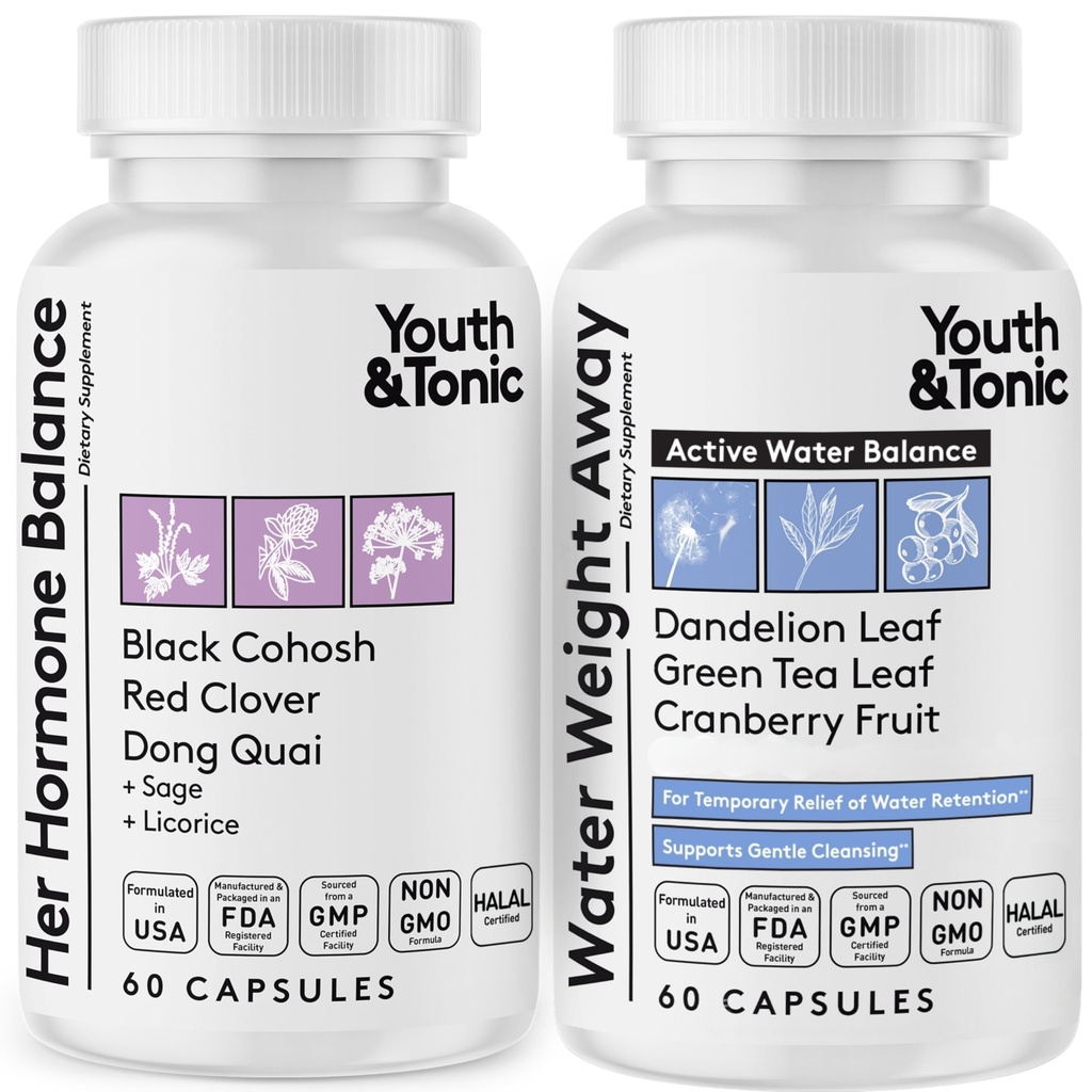 Jugend & Tonic Frauen Wasser Gewichtsverlust Pillen für Hormonelle Veränderungen und Flüssigkeitsretention während PMS, Menopause – Schwellung, Bloating & Hormon Balance – 120 Kapseln