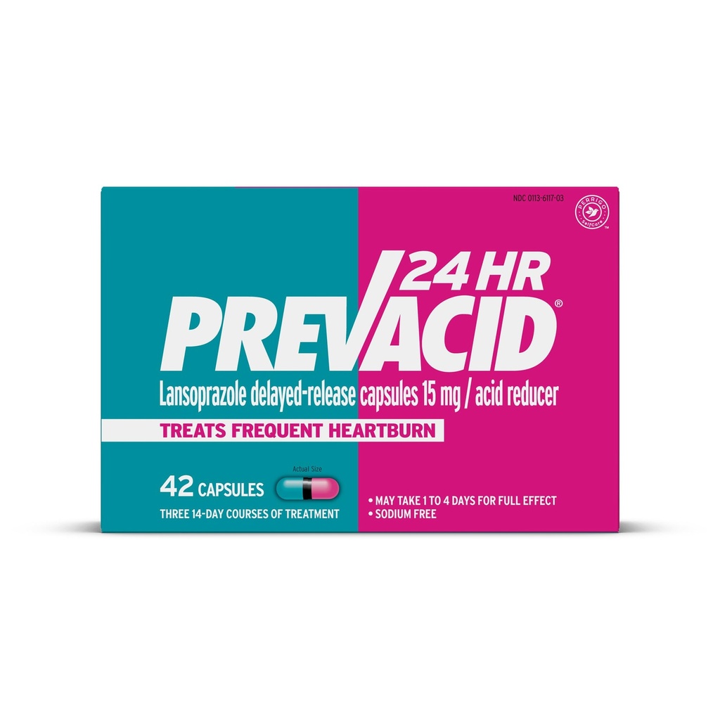 Prevacid 24HR Lansoprazole Delayed-Release Kapseln, 15 mg/Acid Reducer, Proton Pump Inhibitor (PPI) für Heartburn Relief, 42 Count
