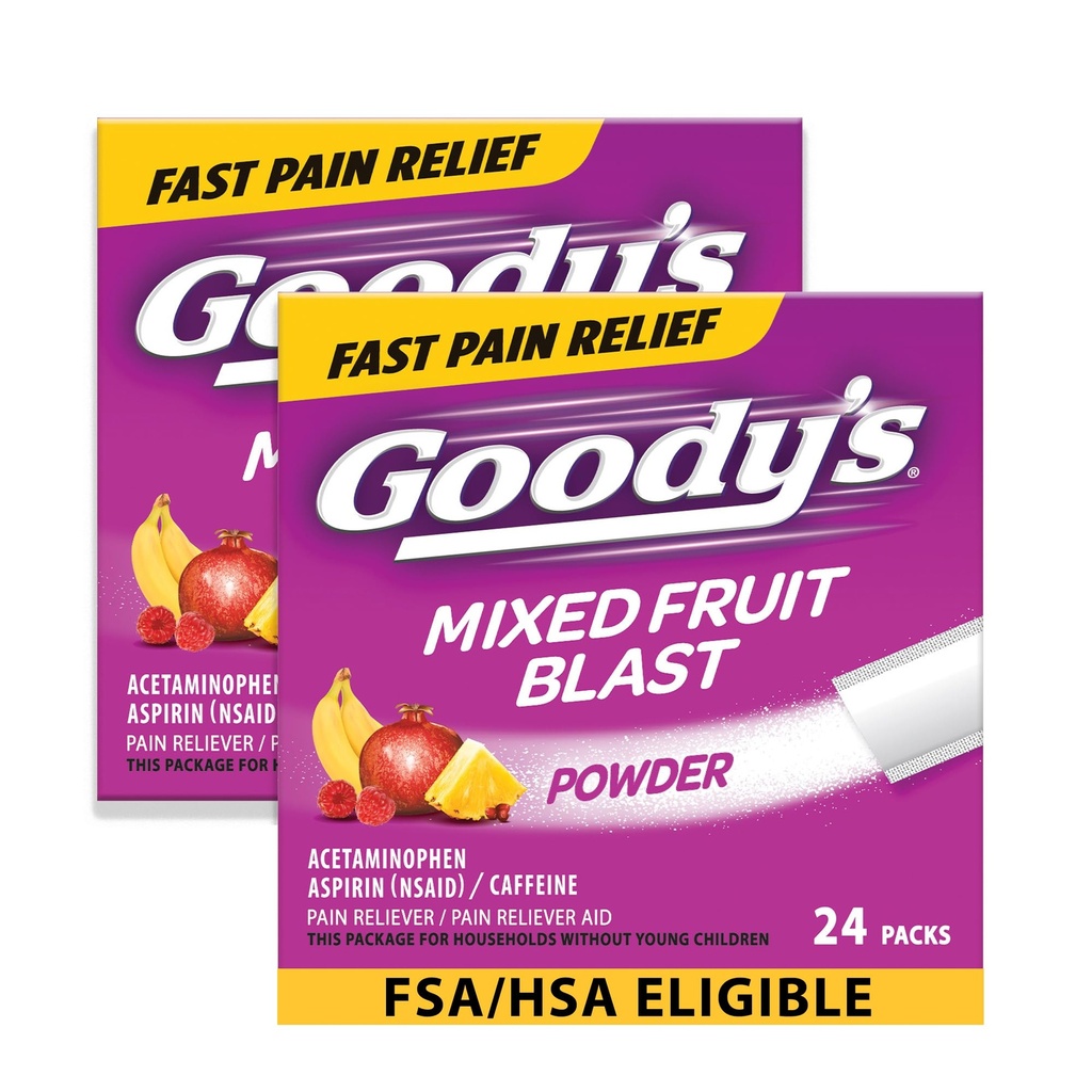 Poêle de mal de tête extra-fort de Goody, mélange d'arôme de blast de fruits Dissolve Packs, 24 Packets individuels (2 Pack)