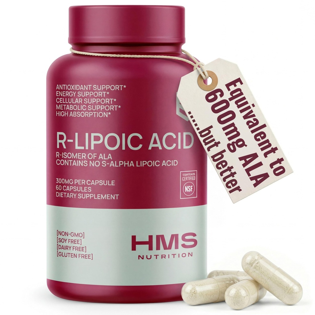 Stabilisierte R-Liposäure 300mg pro Servierung, R Alpha Lipoic Acid ALA Supplement Antioxidans für Nerve, Energy & Metabolism Support, NSF zertifizierte Ergänzungen, Non-GMO & Vegan,60 Kapseln,2 Month Versorgung