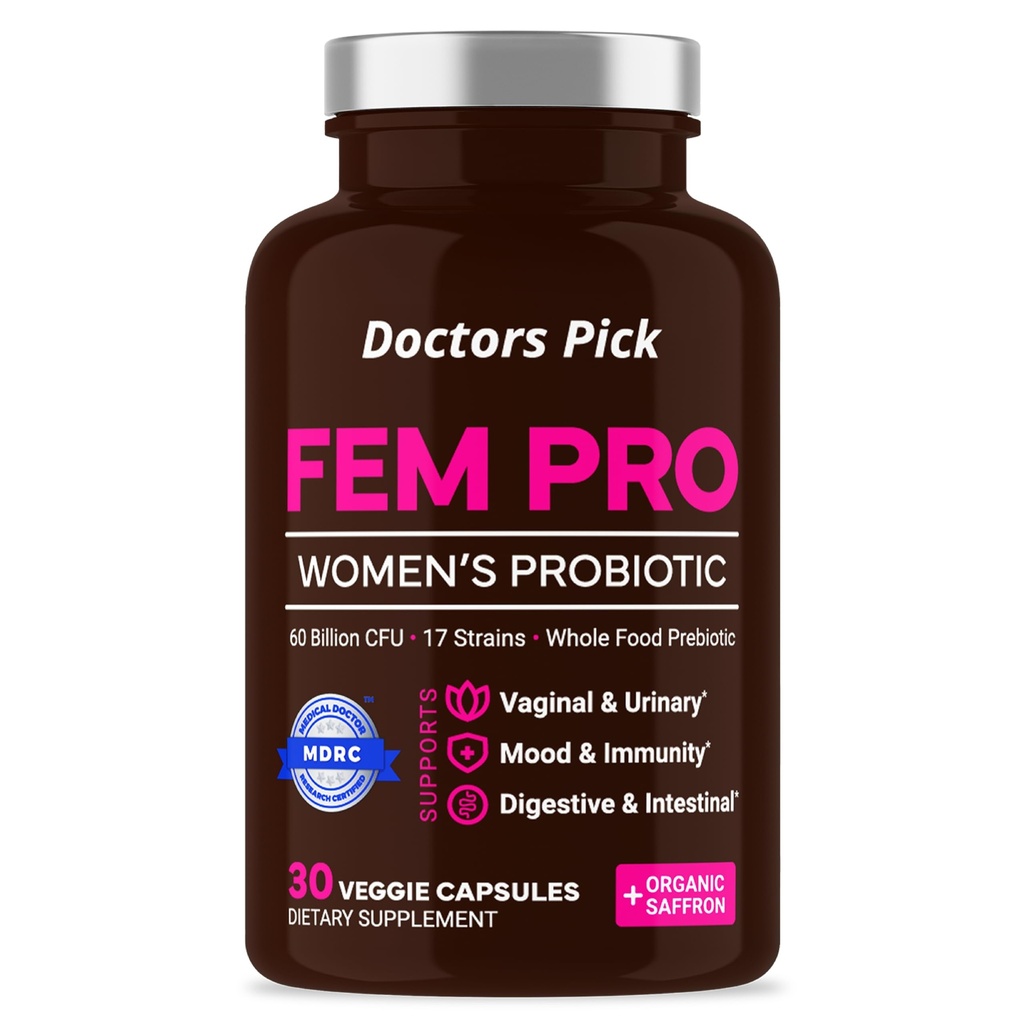 Fem Probiotics for Women. 17 Klinisch wirksame Strains für Vaginal-, Verdauungs- und Immununterstützung, Urinary Tract Health, pH Balance und Stimmung. Bio-Präbiotikum, 30 Veggie Kapseln