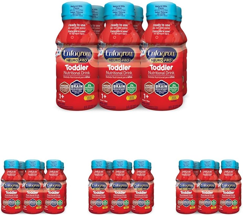 Enfagrow NeuroPro Toddler Nutritional Drink 8 fl. oz. Ready to Use (6 Bottles) Prebiotics for Immune Support, DHA for Brain Development, Iron, Non-GMO, Natural Milk Flavor (Toddler Next Step) Enfamil